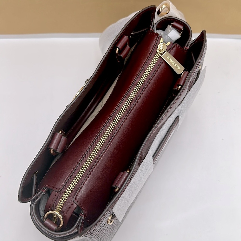 NWT MICHAEL MICHAEL KORS Reed
Large Croc-Embossed Leather Belted
Satchel Oxblood - Picture 9 of 16